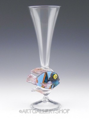 1991 Eric Brakken Studio Art Glass TROPICAL FISH GOBLET
