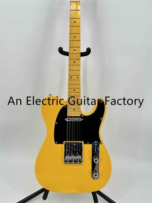 Yellow TL Electric Guitar Solid Maple Fretboard Black Pickguard Chrome Hardware
