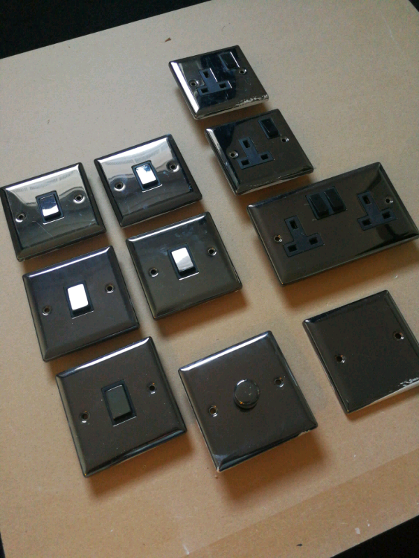 Black Nickel Light Switches, Dimmer, Sockets in Polished Mirror Finish