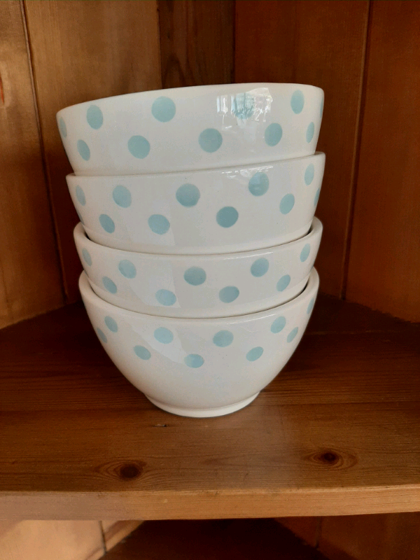 Four White with Blue Spots Ceramic Cereal Bowls in HenleyonThames