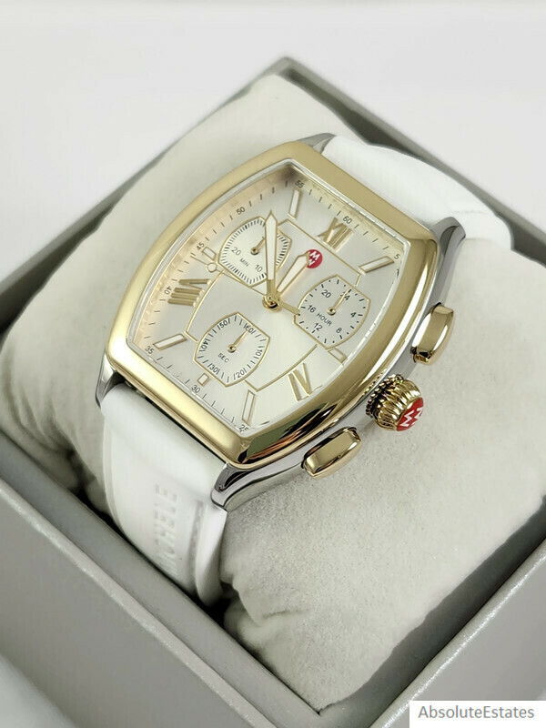 Pre-owned Michele Releve Sport Two Tone Gold Silver Watch White Silicone Mww19a000037