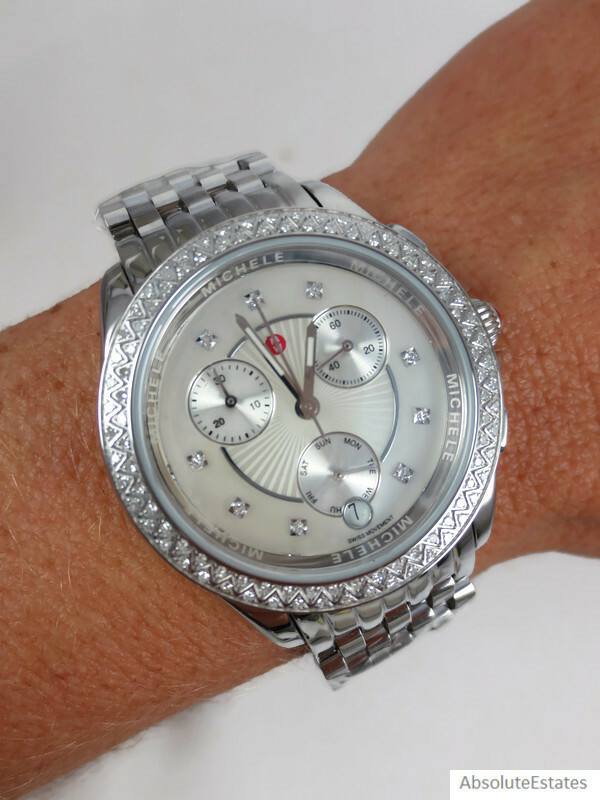 Pre-owned Michele Belmore Chronograph Diamond Silver Ladies Watch Mww29b000018