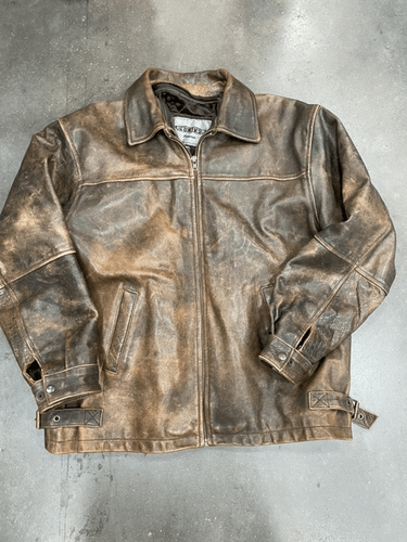 Vintage Unik Premium Brown Heavy Leather Jacket    Irish Mob Mademan Size XL