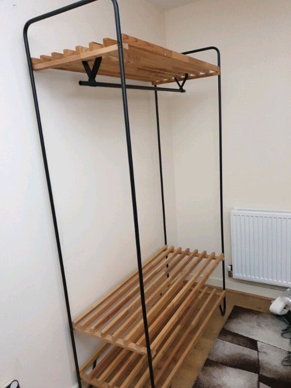 Industrial Style Wooden Pine And Black Open Wardrobe Closet