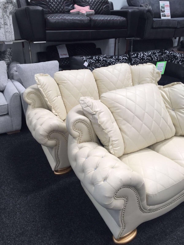Pendragon leather sofa sets & Versace black leather or cream diamonds