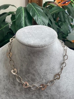 Estate Jewelry Sterling Heart Link Chain Necklace 17 1/2" Long