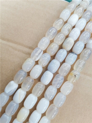 1 Strand 14x10mm Natural White Agate Barrel Spacer Loose Beads 15.5inch HH8853