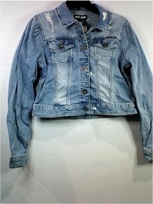 DKNY Womens FQW5 Regular Long Sleeve Denim Jacket, Blue, Size Medium