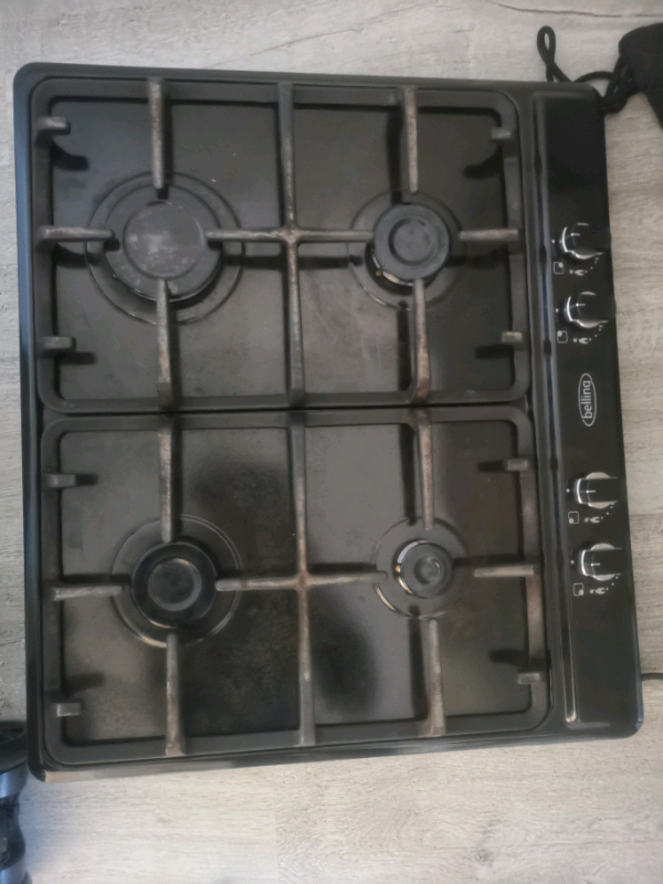 BELLING GHU60GC Gas Hob Black 4 Burner Cast Iron Pan Supports in