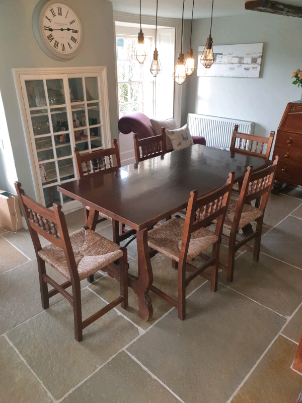 Antique Spanish solid hardwood dining table with 6 chairs | in Bath