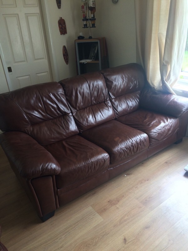 Brown leather 3 piece suite in Guisborough, North Yorkshire Gumtree