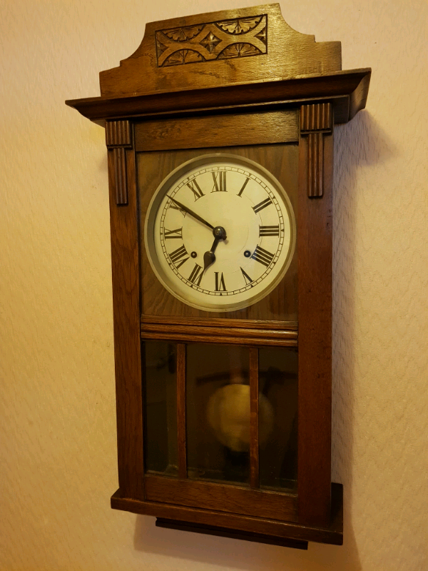 DECO STYLE ANTIQUE INGRAHAM USA 8 DAY WALL CLOCK IN LIGHT OAK in Enderby, Leicestershire Gumtree