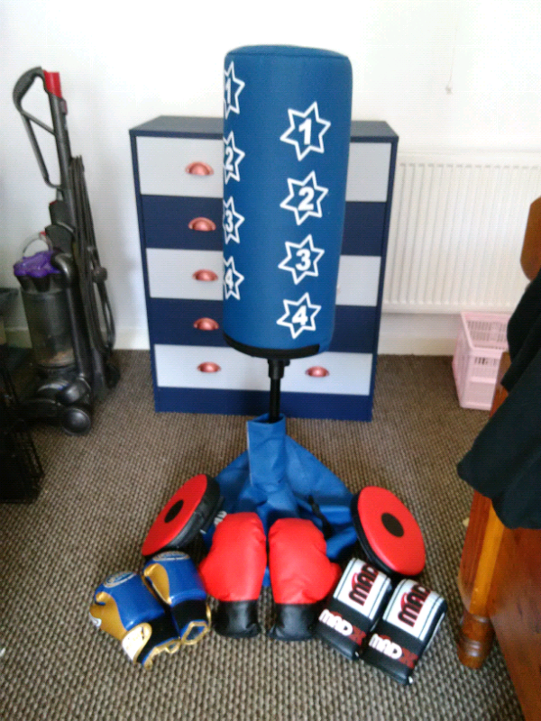 Kids boxing equipment, practically brand new, suit up to 12 years old