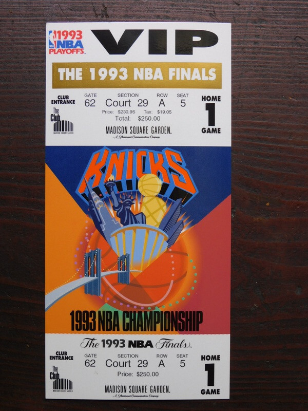 NEW YORK KNICKS 1993 NBA FINALS, PHANTOM GAME 1, VIP TICKET
