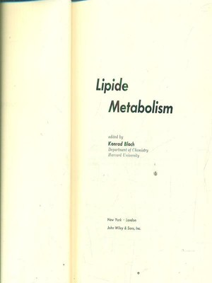 Lipide Stoffwechsel Konrad Bloch John Wiley & ; Sons 1960