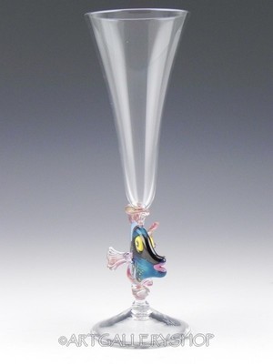 1991 Eric Brakken Studio Art Glass TROPICAL FISH GOBLET