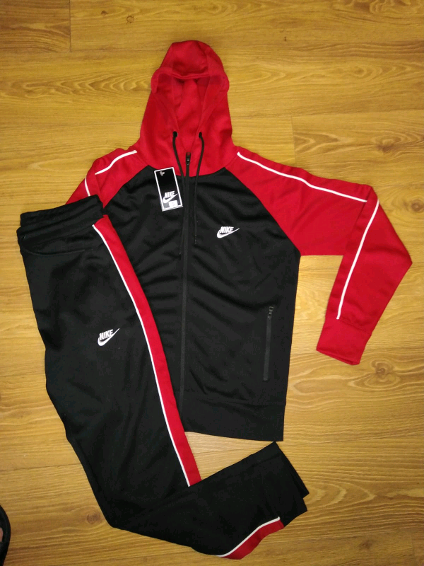 mens nike black and red tracksuit