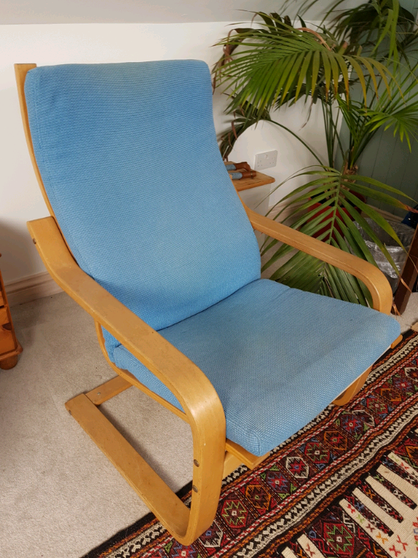 IKEA POANG BLUE leather chair Used £6