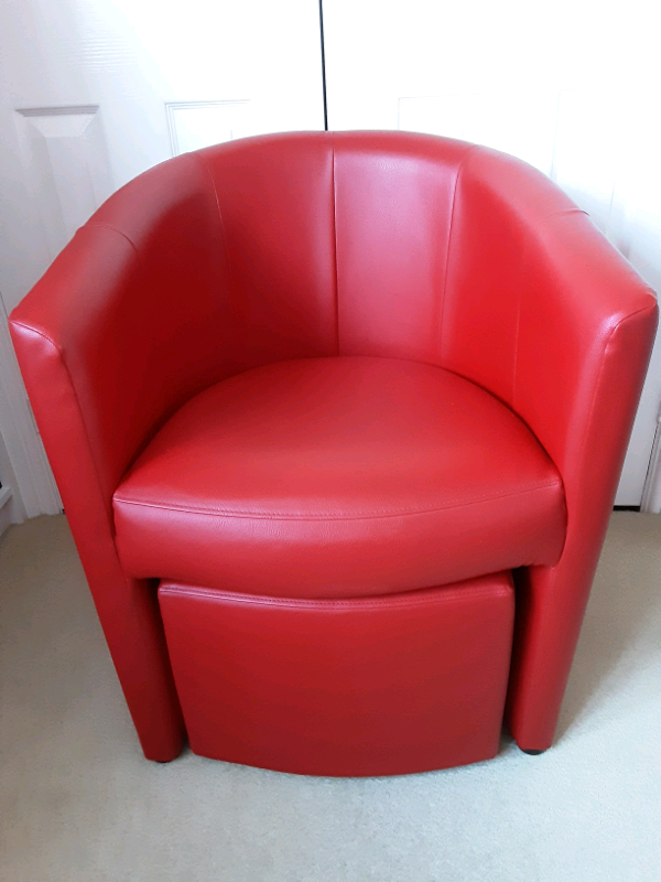 Tub Chair in Faux Leather with Footstool in Worksop, Nottinghamshire
