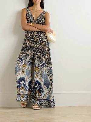 Camilla Dance With The Duke V Neck Flared Jumpsuit