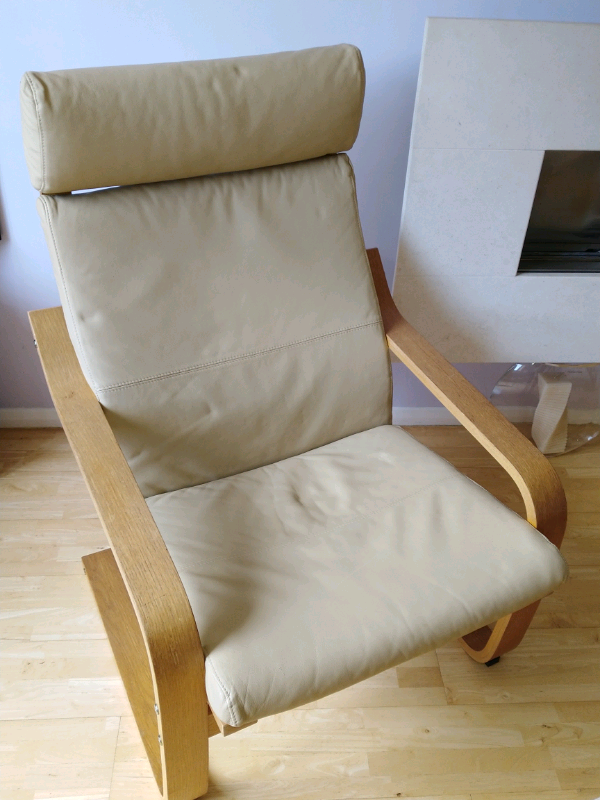 Ikea Cream Leather Poang Bentwood Chair in Milton Keynes