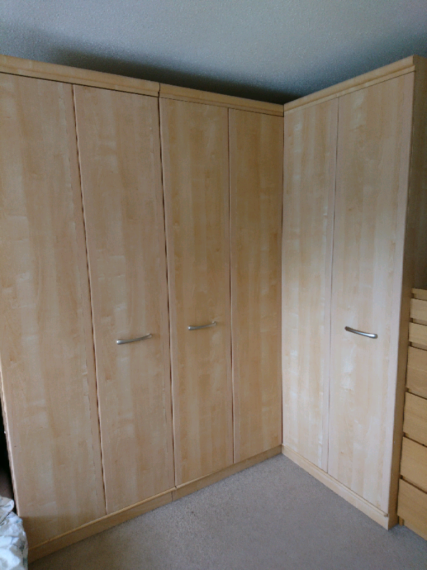 Large Corner Wardrobe With Folding Sliding Doors In Light Oak In