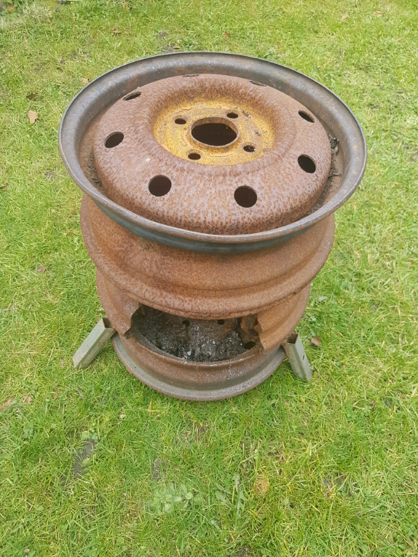 Steel wheel diy garden log burner fire pit burning bin in Wilmslow