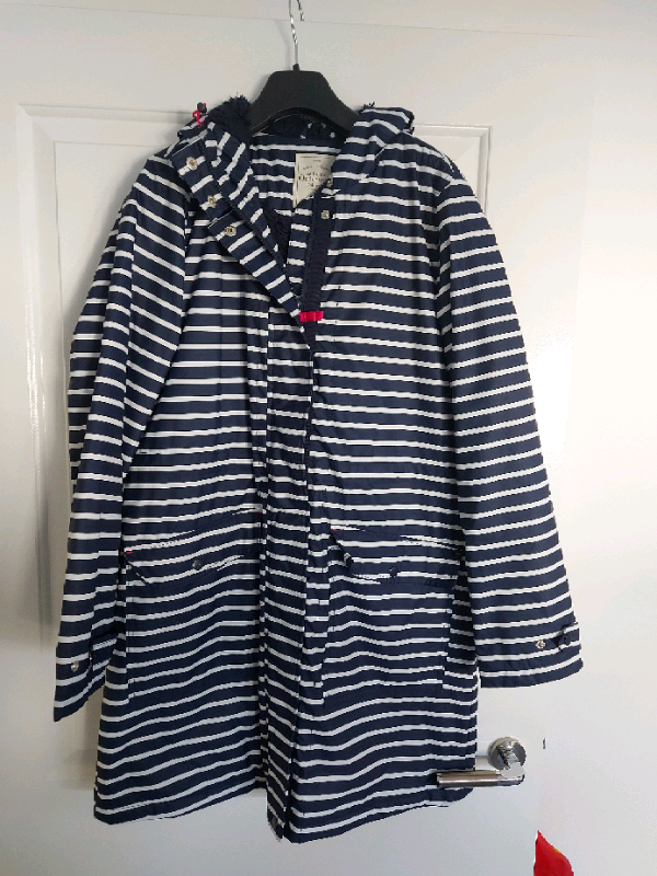 Asda Ladies Jacket Size 14 Blue White Stripes Fur Lined in