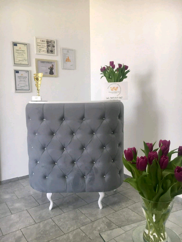 Curved Reception Desk Beauty Hair Salon Retail Cash Desk Padded