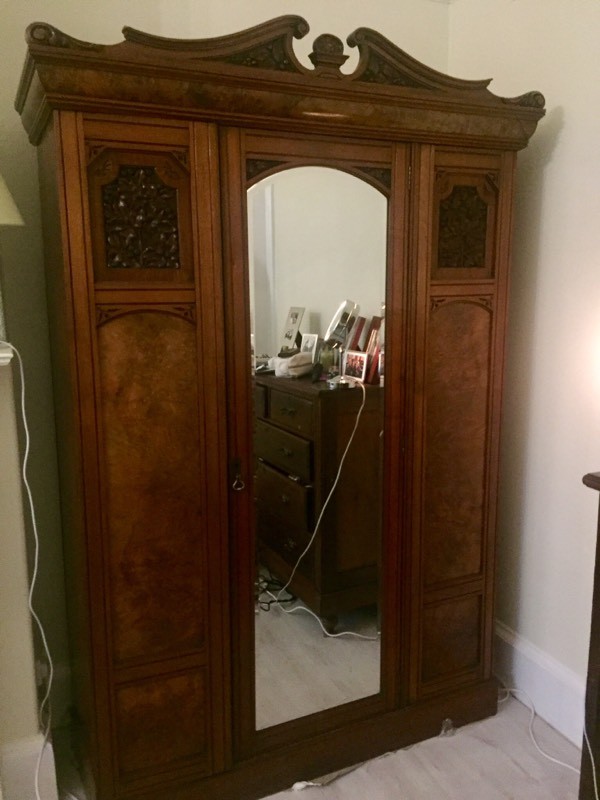 Lovely vintage / antique wood wardrobe with mirror in Cambuslang