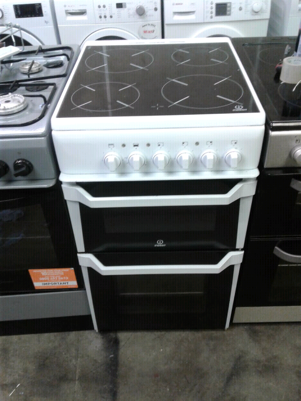 INDESIT 50CM WIDE CERAMIC TOP DOUBLE OVEN ELECTRIC COOKER in