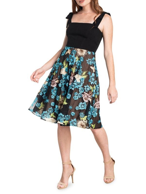 

DRESS the POPULATION Черное синее платье миди Rosario с цветочной вышивкой  4/6, Multicolor