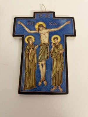 Keramik Kruzifix  Jesus mit Madonnen lasiert u. gemarktet