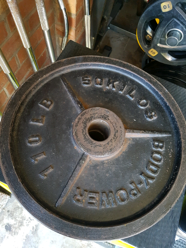 50KG CAST IRON OLYMPIC WEIGHT PLATES GYM FITNESS TRAINING FIT *** in