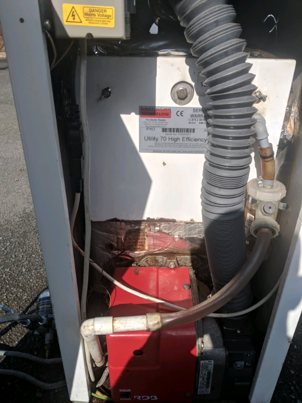 Warmflow 70 condensing high efficiency oil fired boiler and burner in