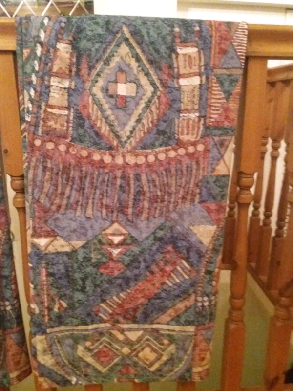 Pair Of Multi Coloured Curtains With Tie Backs And Loose Linings In