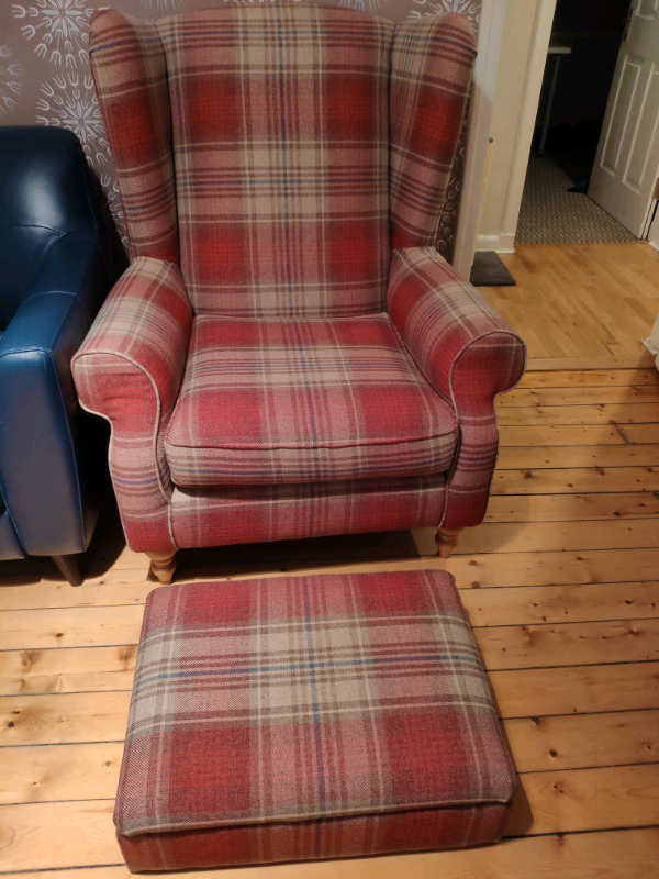 Next Pink Tartan Wing Back Chair And Footstall In Trinity Edinburgh