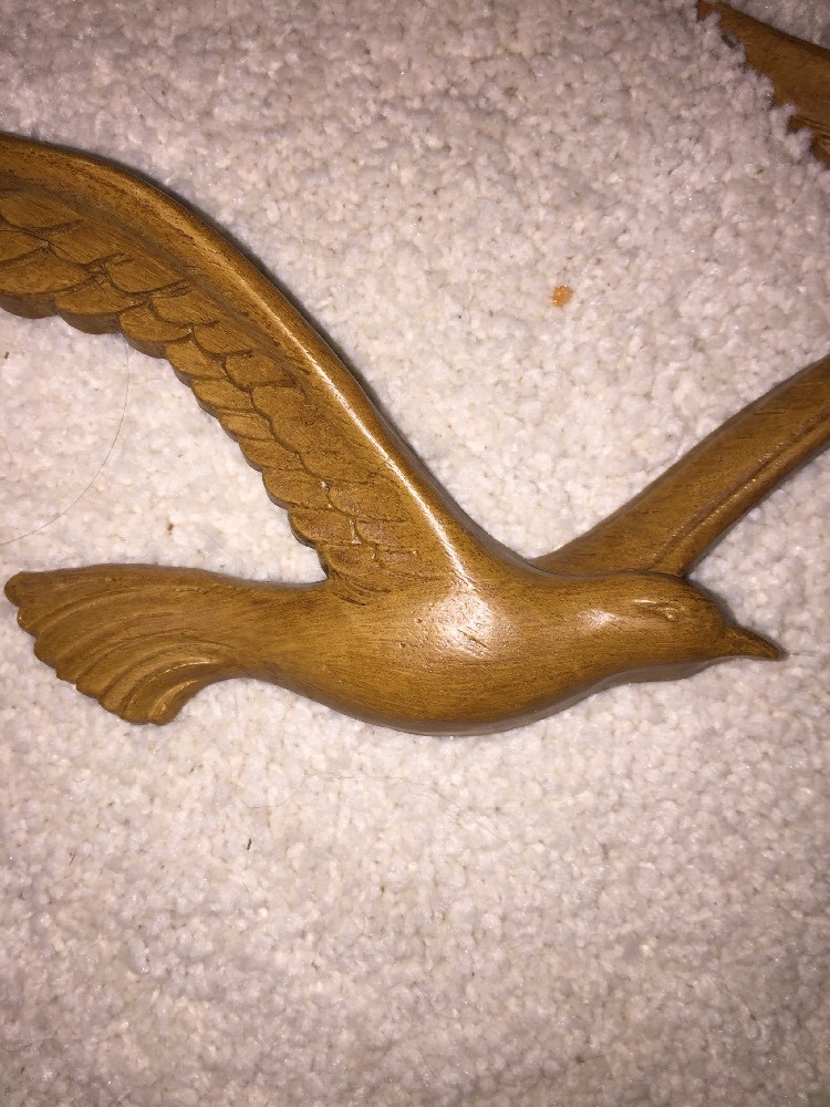Antique Nautical Decor SEAGULLS Birds Set of 2 4.5 X 12 Plastic w Look of Wood