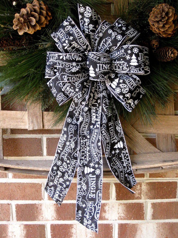CHRISTMAS BOW CHALKBOARD BLACK & WHITE WIRED RIBBON for WREAThH GARLAND  # 56 cr