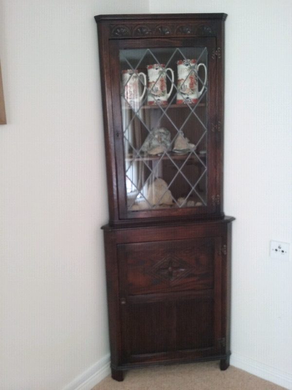 Free To Collect Dark Wood Corner Display Cabinet In Bridport