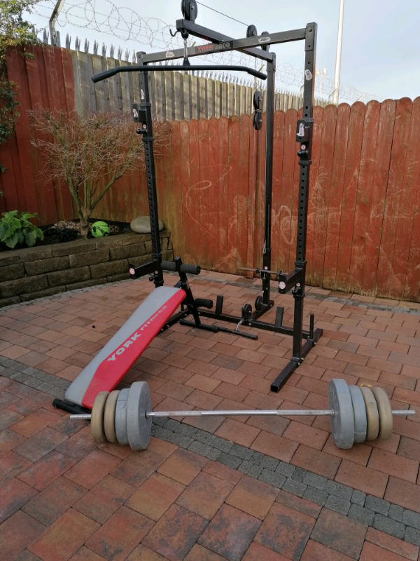 York Fitness 2800 Power Cage Gym Weights Sit Up Bench In