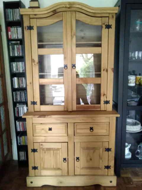 Corona Pine Dresser Unit With Glass Doors In Dunstable