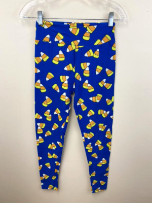 Lularoe OS One Size Leggings Halloween Candy Corn Blue Vintage
