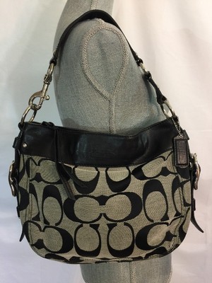 COACH Signature Zoe Black Canvas Leather Hobo Shoulder Bag Tote 12657 Womens