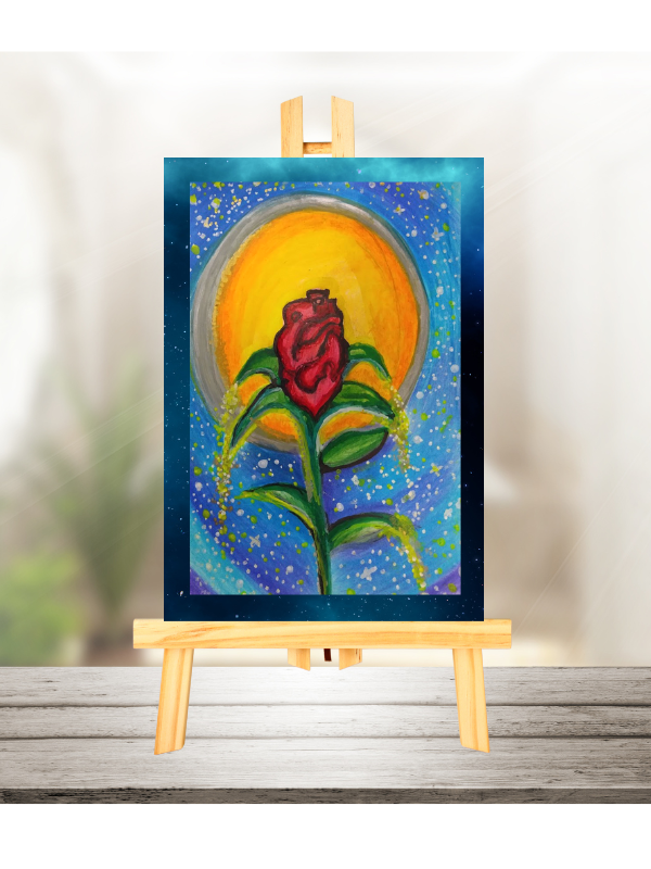 ACEO Art, ATC Art, Print of original drawing, Rose & Moon, Flower Art, Miniature