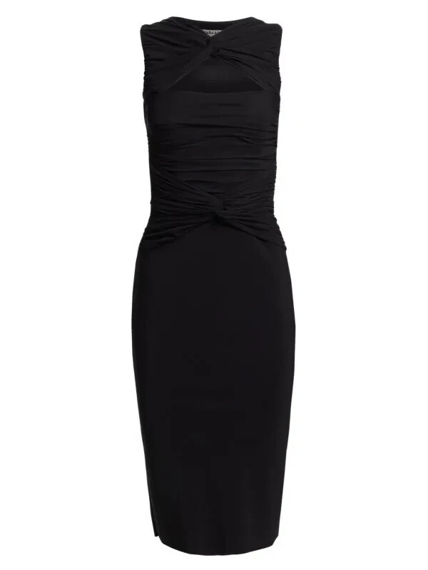 Pre-owned Chiara Boni La Petite Robe Audrine Ruched Cutout Bodycon Dress, Black Size 2