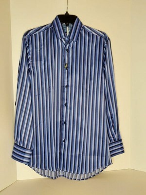 VISCONTI BLACK MEN'S BLUE STRIPED SHIRT SIZE SMALL NWT $125