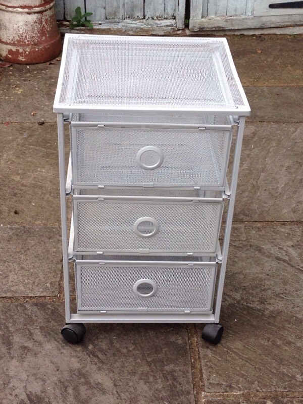 CUTE IKEA PALE GREY/SILVER GALVANISED STEEL/MESH 3 DRAWER ON