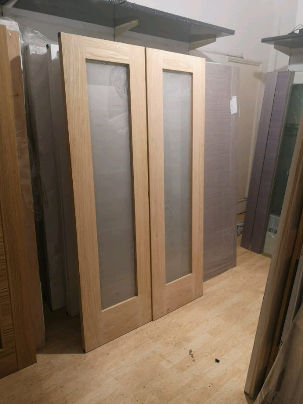 Internal Oak Glazed Double Doors Pattern 10 in Halifax, West