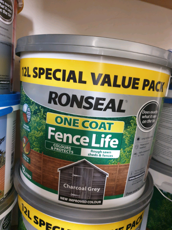 12L Ronseal One Coat Fence Life Fence Paint CHARCOAL GREY in Derby